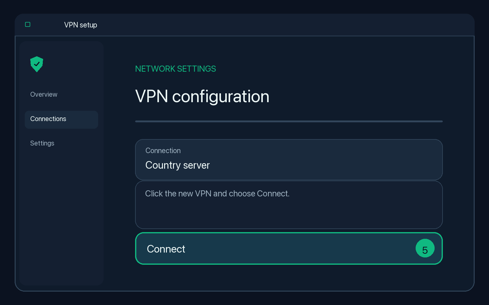 Illustration of step 5: Click the new VPN and choose Connect.
