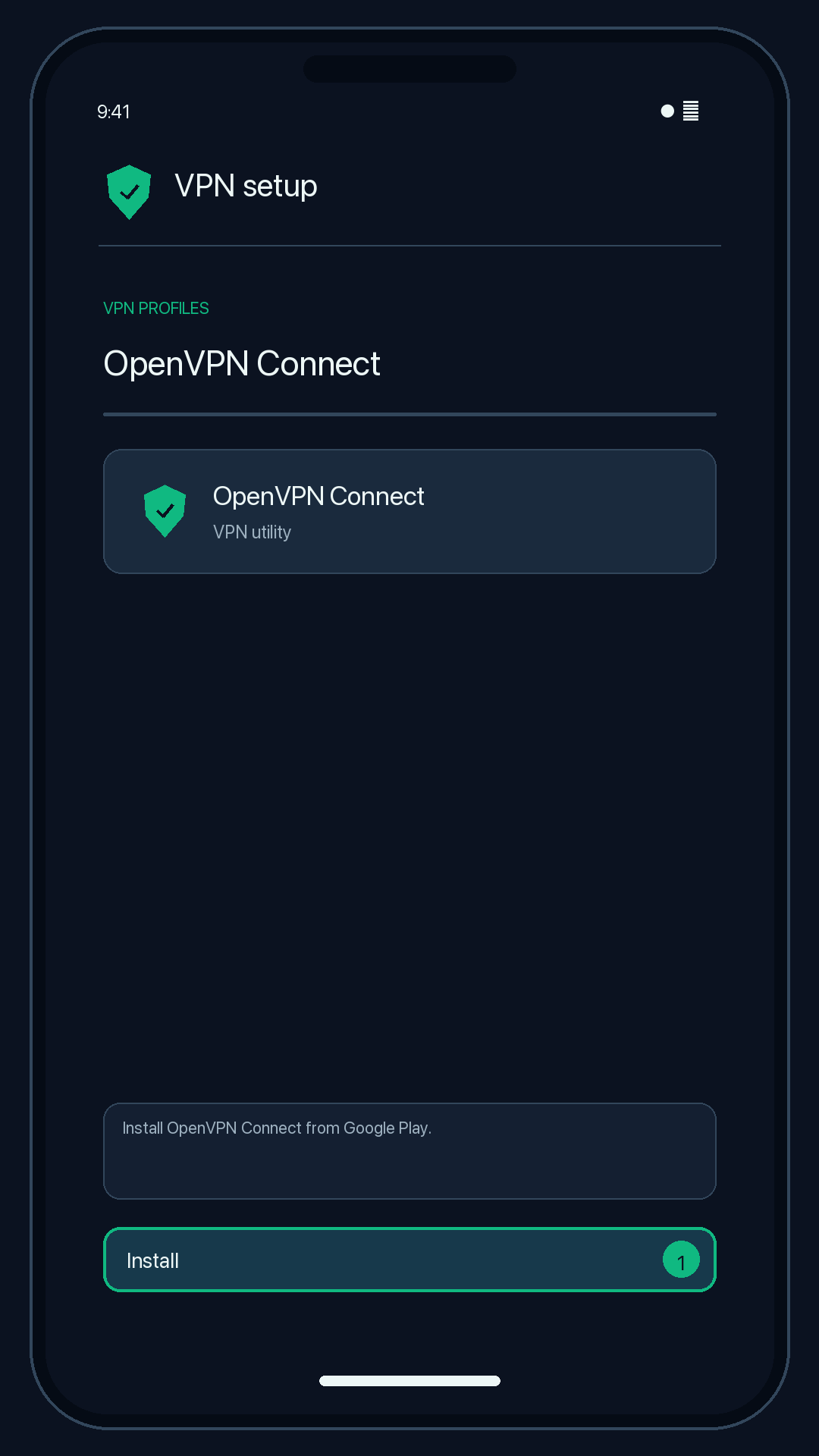 Illustration of step 1: Install OpenVPN Connect from Google Play (link above).