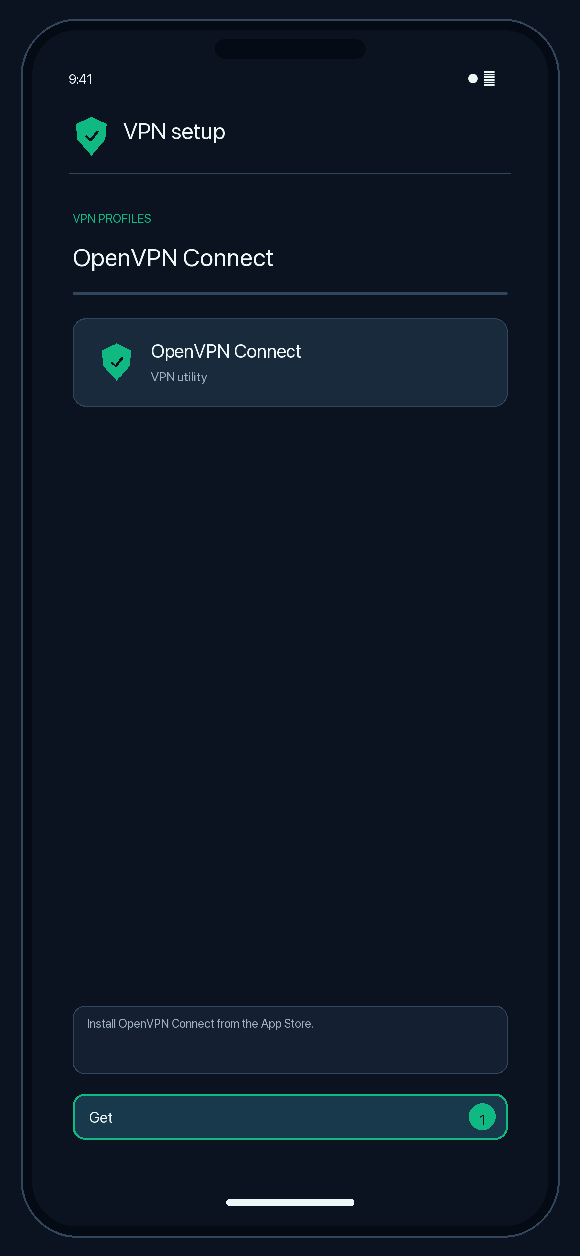 Illustration of step 1: Install OpenVPN Connect from the App Store (link above).