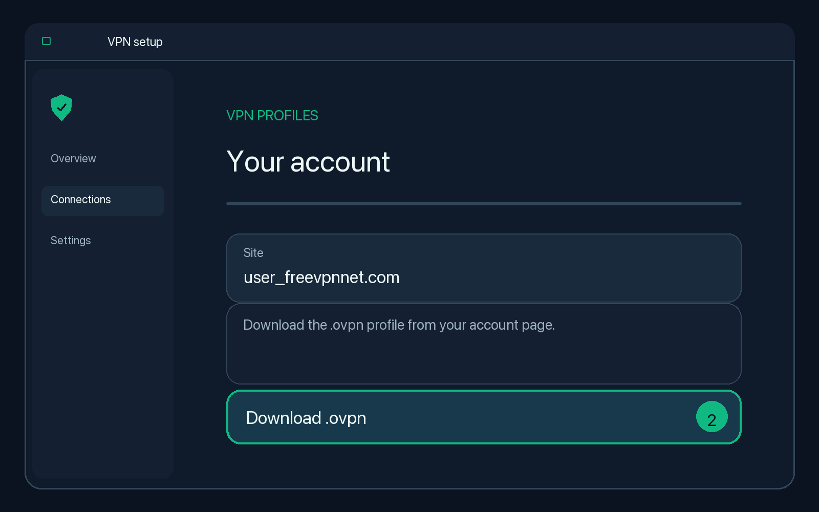 Illustration of step 2: Download the .ovpn profile from your configuration page.
