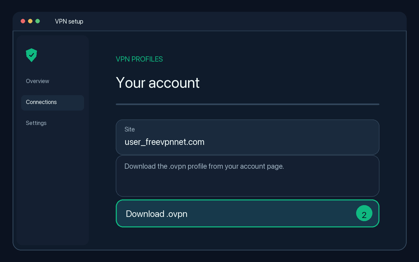 Illustration of step 2: Download the .ovpn profile from your configuration page.