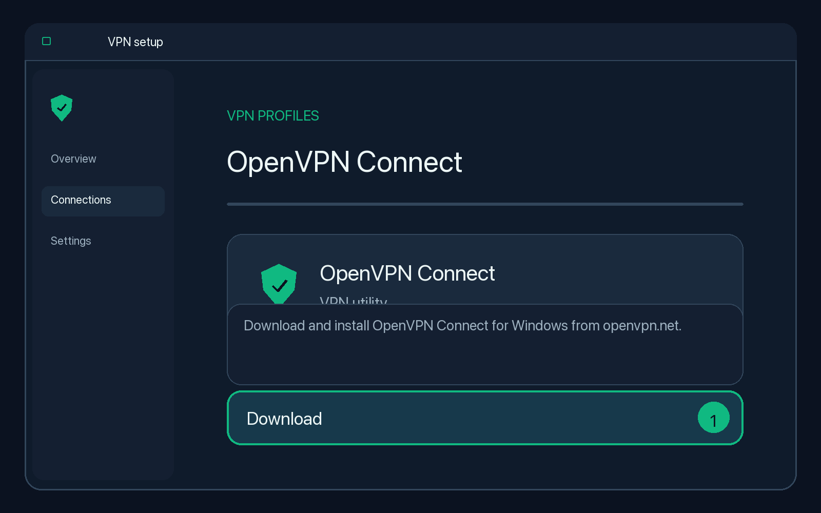 Illustration of step 1: Download and install OpenVPN Connect for Windows from openvpn.net (link above).