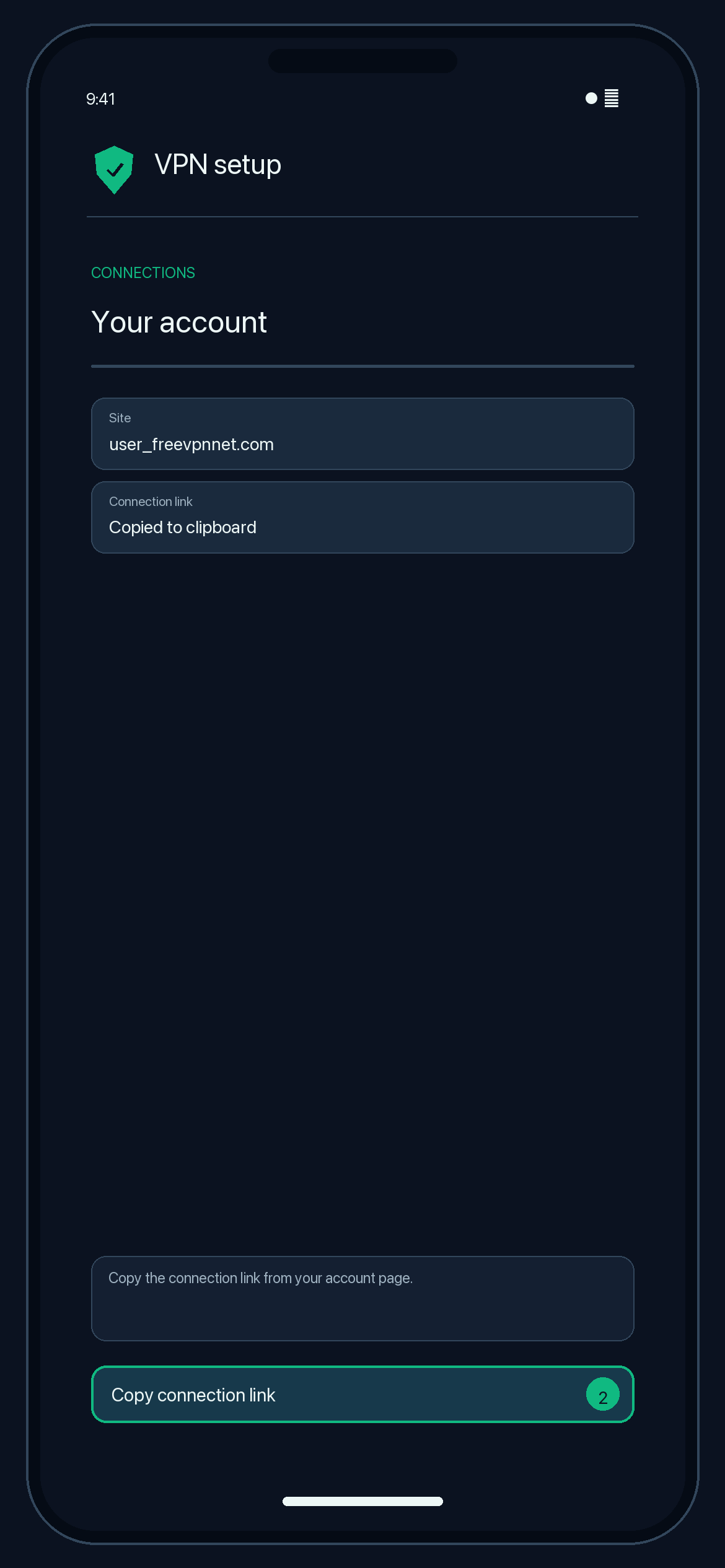 Illustration of step 2: Copy the connection link from your configuration page.