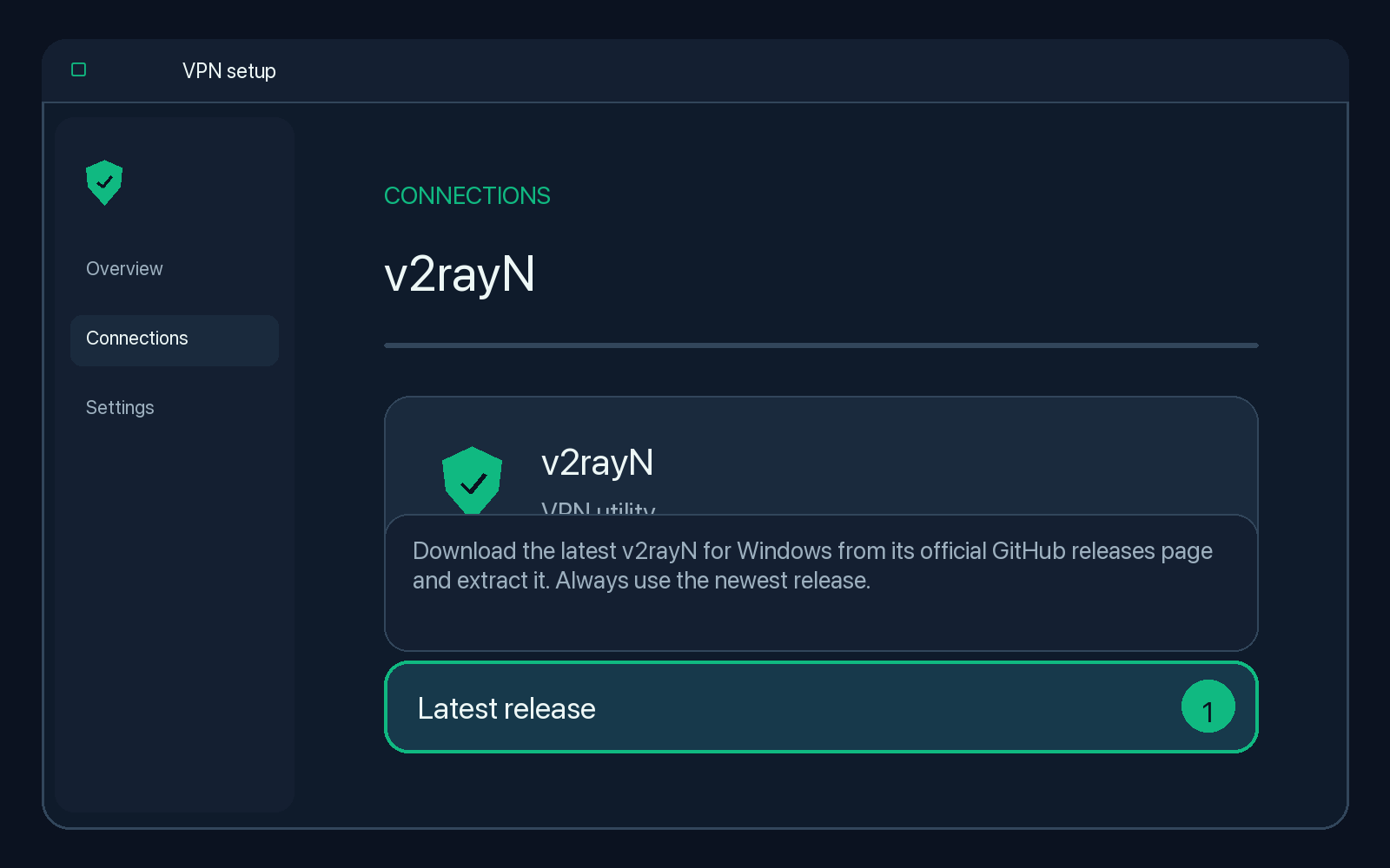 Illustration of step 1: Download the latest v2rayN for Windows from its official GitHub releases page (link above) and extract it. Always use the newest release.