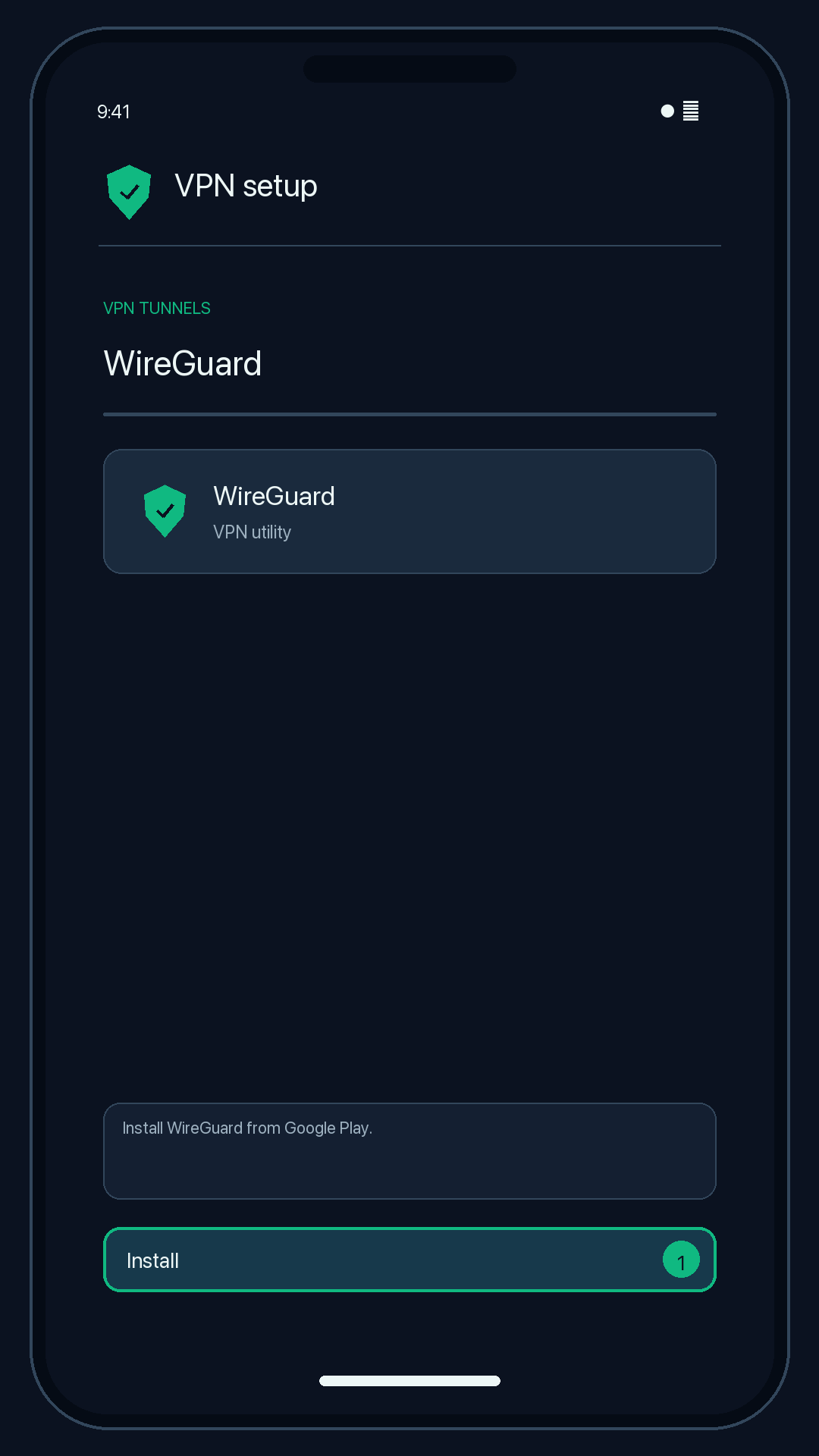 Illustration of step 1: Install WireGuard from Google Play (link above).