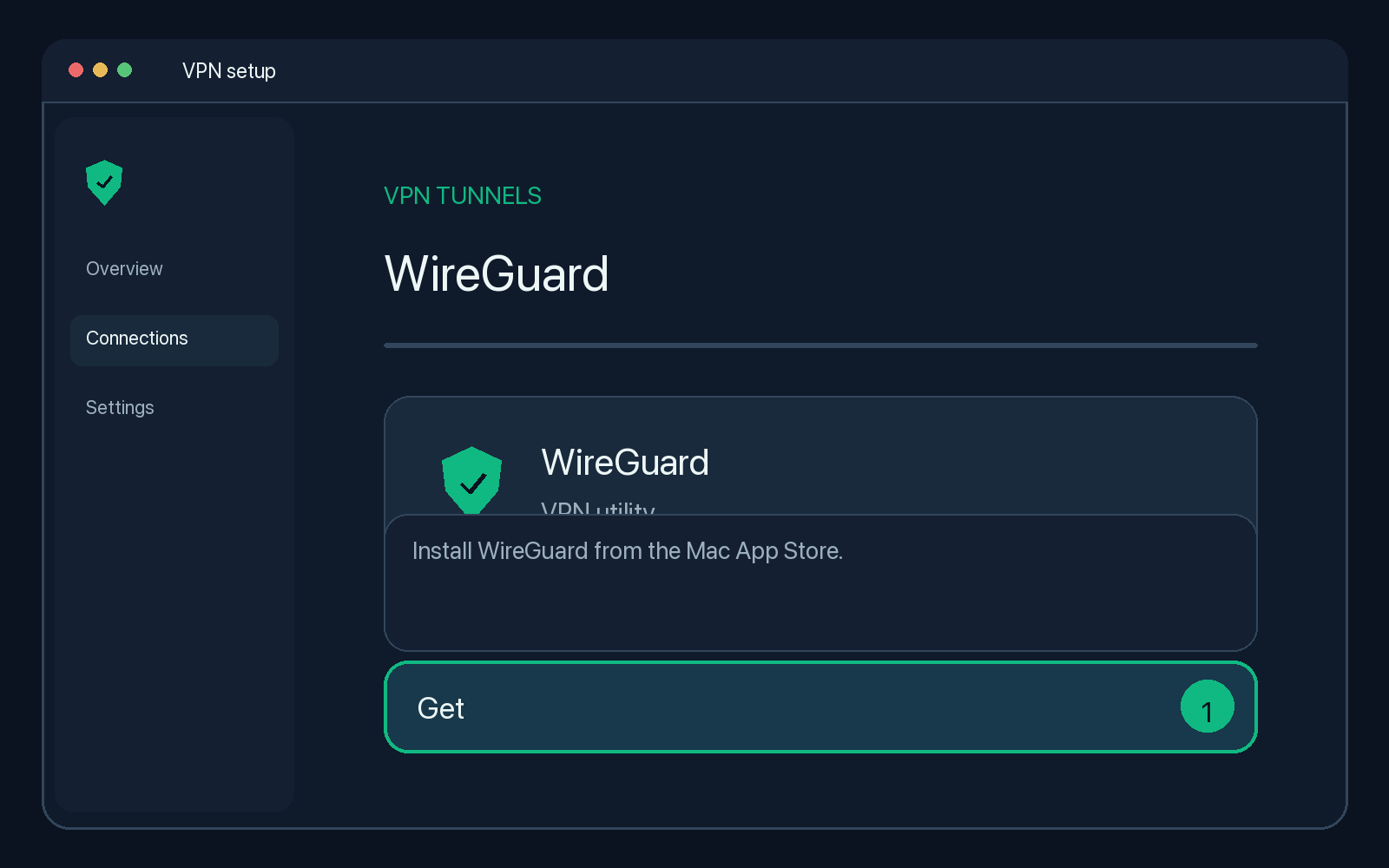 Illustration of step 1: Install WireGuard from the Mac App Store (link above).