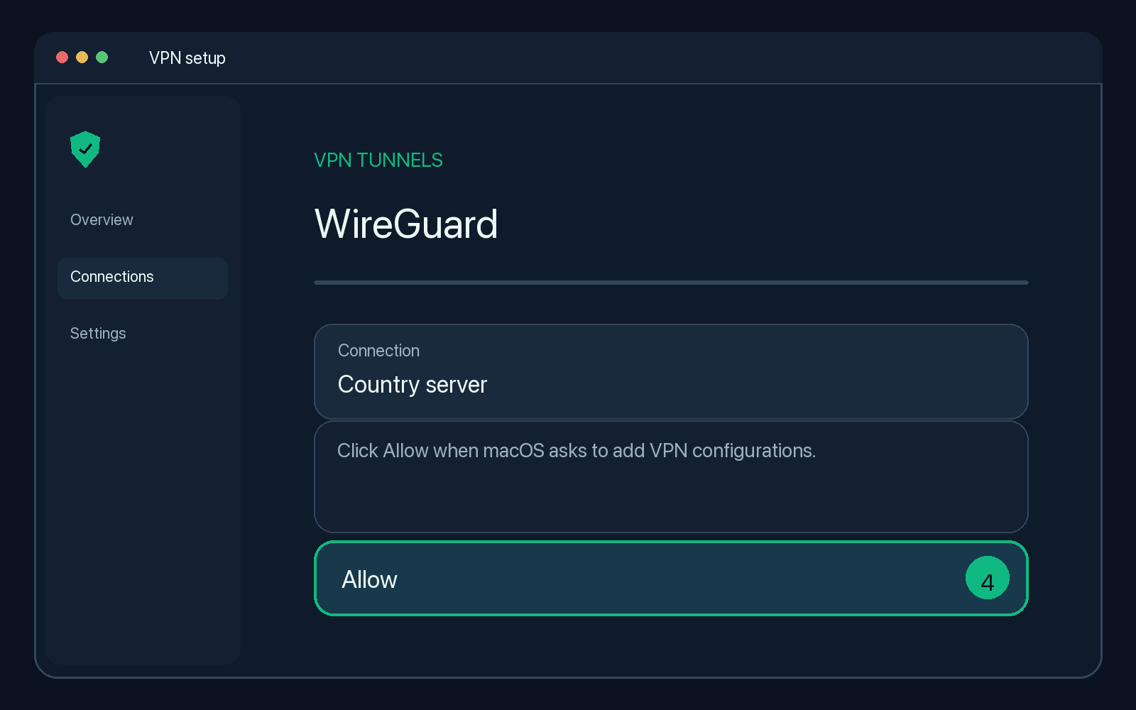 Illustration of step 4: Click Allow when macOS asks to add VPN configurations.